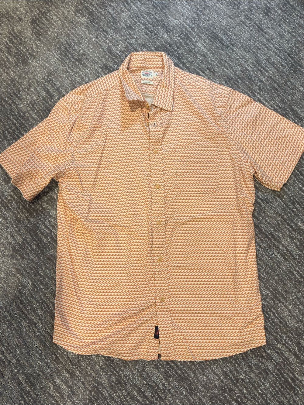 Faherty Playa Ancient Wave Orange Short Sleeve Shirt Mens Large Organic Cotton